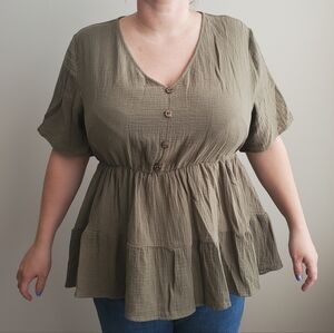 BloomChic Olive V-Neck Blouse